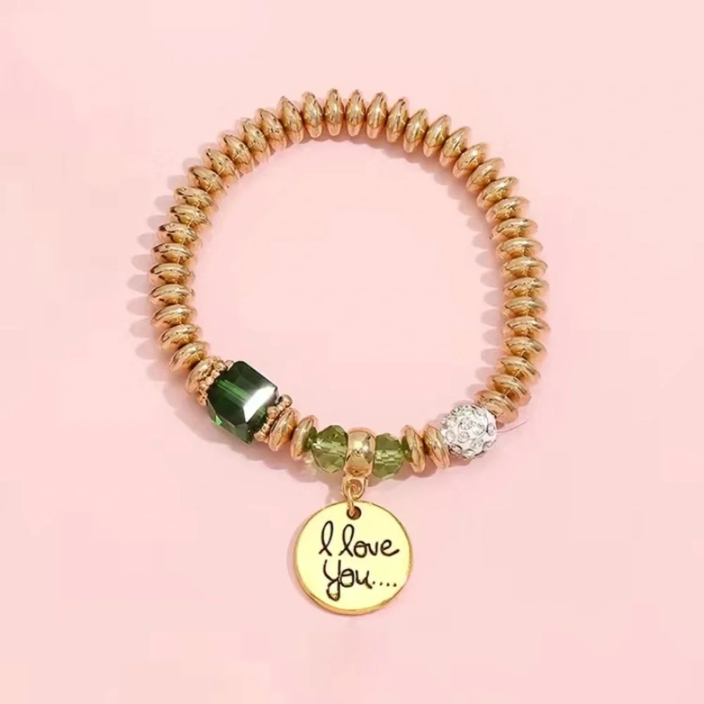 Green tassel and wing charm beaded‎ bracelet set